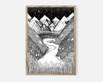 New Zealand Travel Print, Mountain Wall Art