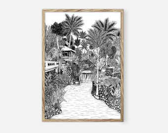 Bali Travel Print, Jungle Illustration, Tropical Print