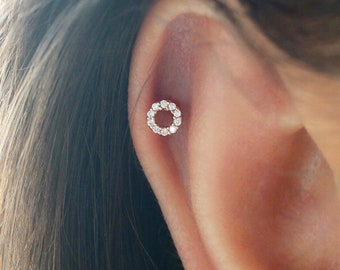 cartilage piercing, helix piercing, cartilage earring, tragus piercing, conch piercing, CZ pave circle piercing 925 silver