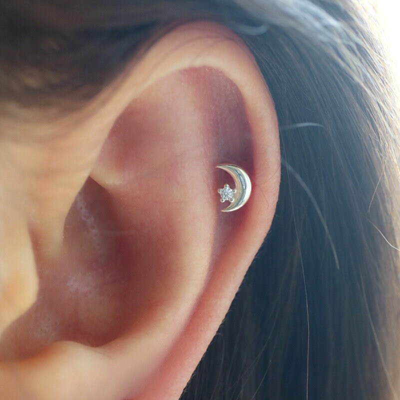 Tiny Crescent Moon Cartilage Piercing Crescent Helix Piercing