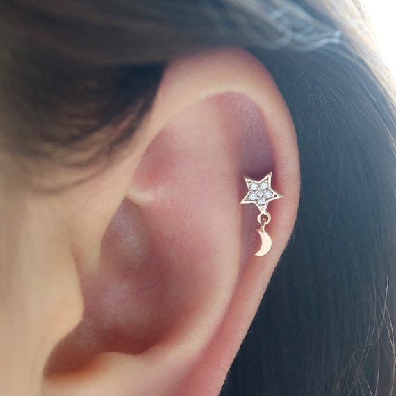 Moon Star Cartilage Piercing Helix Piercing Star Cartilage