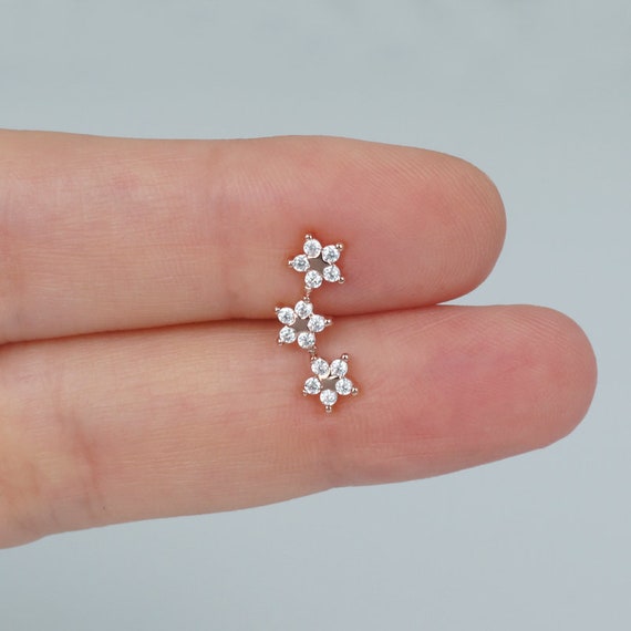 Triple flower cartilage earring clearance
