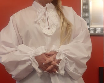 Men’s White Shirt Top Medieval Cavalier Tudor Victorian Fancy Dress Costume M/L