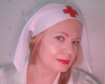 Damen 1930er 1940er Jahre WW1 WW2 Rotes Kreuz Krankenschwester Hut Kopfschmuck Ausgefallenes Kleid Kostüm