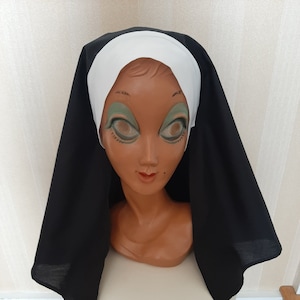 Ladies Nun's Headdress Head Piece Fancy Dress Costume Black & White Hat