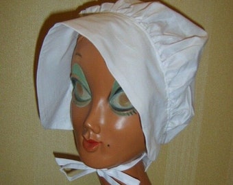 Ladies White Cotton Bonnet Coif Tudor Hat Cap Peasant Elizabethan Victorian Medieval