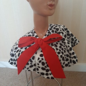 Cruella De Ville 101 Dalmatian Print Collar Shawl Stole Wrap Fancy Dress with Red Bow image 7