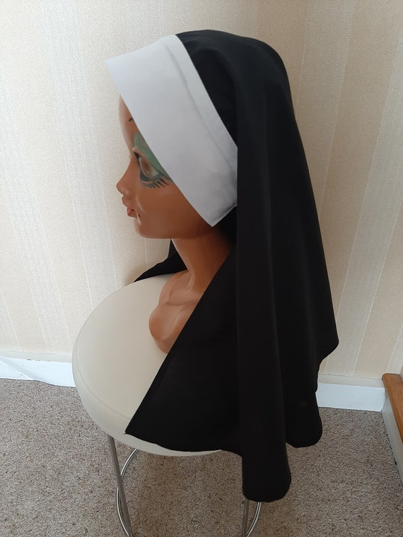 Ladies Nun s Headdress Head Piece Fancy Dress Costume Black White Hat