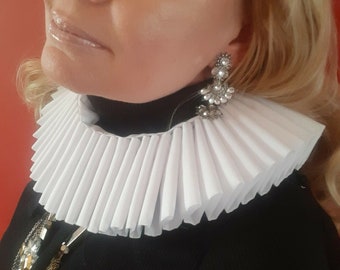 White Cotton Elizabethan Neck Ruff Renaissance Ruffled Collar Detachable New