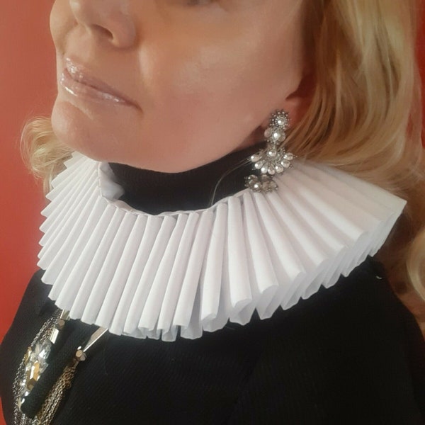 Weißer Baumwolle Elizabethan Neck Ruff Renaissance Rüschenkragen Abnehmbar Neu