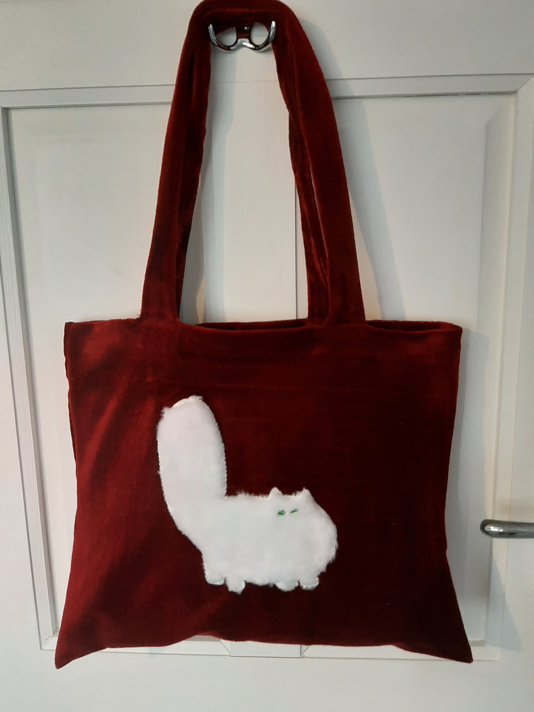 Wine Red Velour Tote Shopper Bag Shoulder Handbag with Cute Etsy