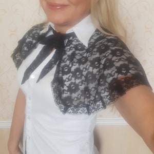 Black Lace Collar Victorian Tudor Regency Medieval Fancy Dress Retro Vintage
