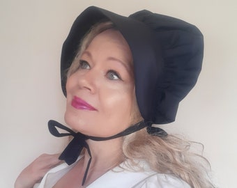 Ladies Black Cotton Bonnet Coif Tudor Hat Cap Peasant Elizabethan Victorian Medieval