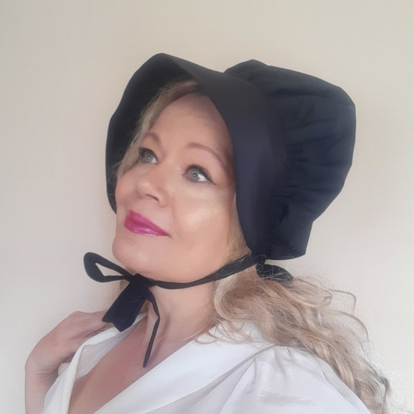 Dames Bonnet en coton noir Coif Tudor Chapeau Cap Paysan Elisabéthain Médiéval Victorien