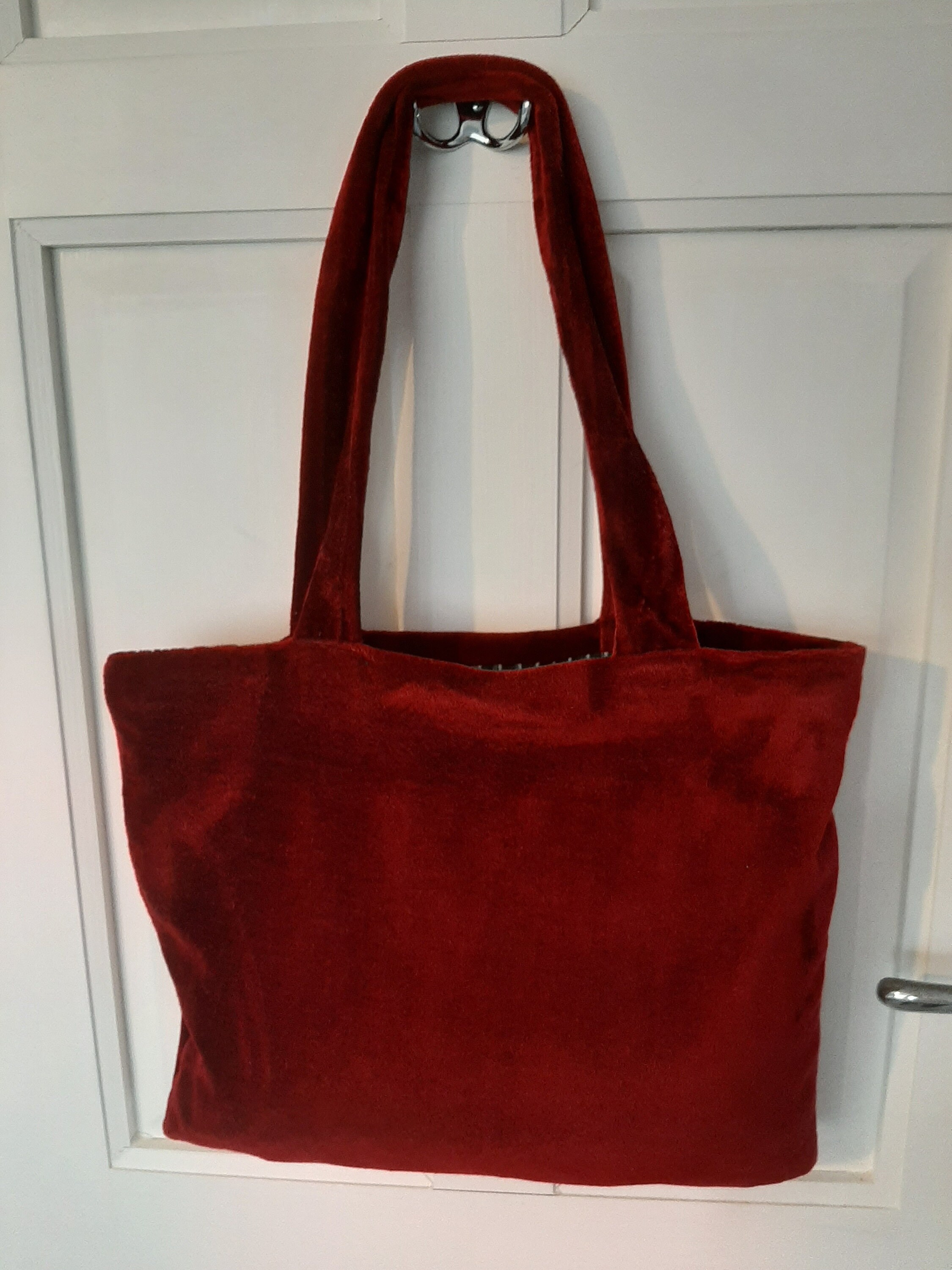 Wine Red Velour Tote Shopper Bag Shoulder Handbag with Cute Etsy
