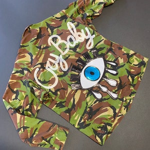 Cry Baby vintage Army jacket camo camouflage eye patch paillette sequin handmade