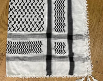 Vintage retro Palestinian large hand woven shemagh keffiyeh freedom scarf with tassels