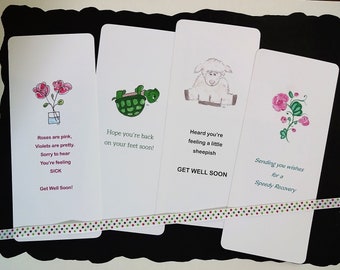 Lighthearted Get Well card Set of 4; LHGW-1; greeting cards, flat card, handmade, original creations, stationery, all occasion cards