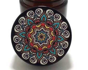 Stash Jar 100g Flower Mandalas Design Glass Storage Container