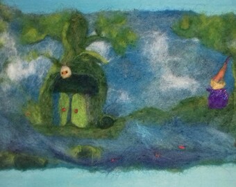Picture of wool cooked and carded enchanted landscape-fantasy landscape