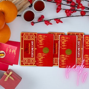 Nouvel an chinois - Cartes Fortune à gratter Année du dragon 2024 - Nombre de 10, Carte Fortune, Carte à gratter, Nouvel an chinois 2024, CNY 2024