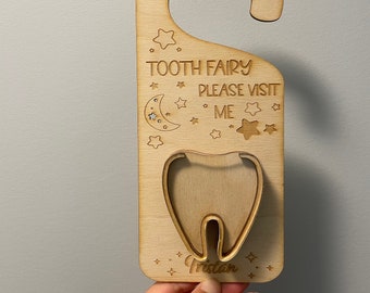 Personalized Tooth Fairy Wooden Door Hanger, Pick Up Keepsake Box, Money Holder, Tooth Holder, Baby Shower Gift, Baby Tooth Box with Name