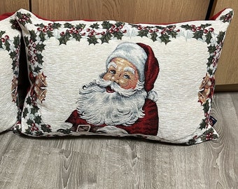 COJÍN rectangular grande "Papá Noel" - medida 40x60 - en gobelino y terciopelo - con acolchado de primera calidad - hecho en Italia - Papá Noel - Noel