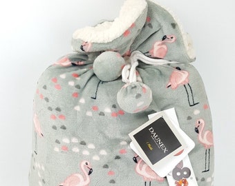 Cuadros originales Daunex - Soft Funny con bolso - gris y rosa - Tamaño 160 x 160 en microfibra de cordero doble - con flamencos