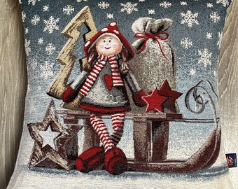 Cojín con relleno de 40X40 - de duende - motivo "Trineo de Navidad" - funda desenfundable - hecho en Italia