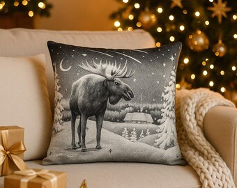 Cojín "Reno" - Tamaño 45x45 - en Gobelino y Lurex - con relleno premium - Hecho en Italia - Papá Noel - Noel