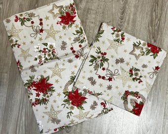 Mantel artesanal - 100% algodón - made in Italy - Estrellas y estrellas - con motivos navideños - 12 (140x240) o 4 plazas (140x140)