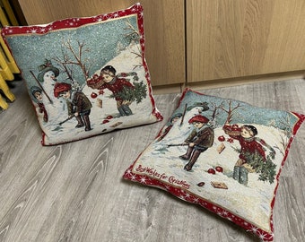 COJÍN "Mis mejores deseos para Navidad" - medida 45X45 - en gobelino y lurex - con relleno premium - hecho en Italia - Papá Noel - Noel