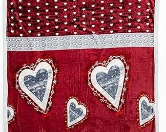Cuadro Daunex "corazones". en microfibra de piel de cordero, suave y cálida - tamaño 130 x 150 - ROJO