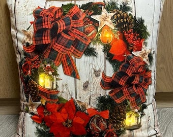 Cojín con luz LED - guirnalda - tamaño 40x40 - idea de regalo de Navidad - funda desenfundable.