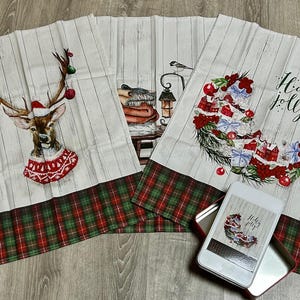 Set 3 strofinacci natalizi in scatola di latta - originale Vingi - made in Italy - misura strofinacci 50x70 - cotone 100% - Holly jolly