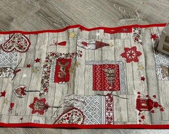 Camino de mesa en caja de regalo navideña - medidas 100 x 40 - 100% algodón fabricado en Italia con acabados dorados