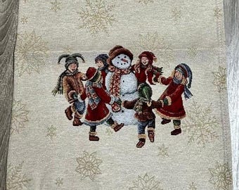 Camino de mesa navideño de 40X100 - en gobelino - Girotondo - Feliz Navidad. EL ESCARABAJO - hecho en Italia - muy brillante