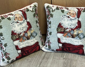 Cojín con relleno de 45X45 - de gobelino y terciopelo - motivo "Papá Noel" - desenfundable - hecho en Italia
