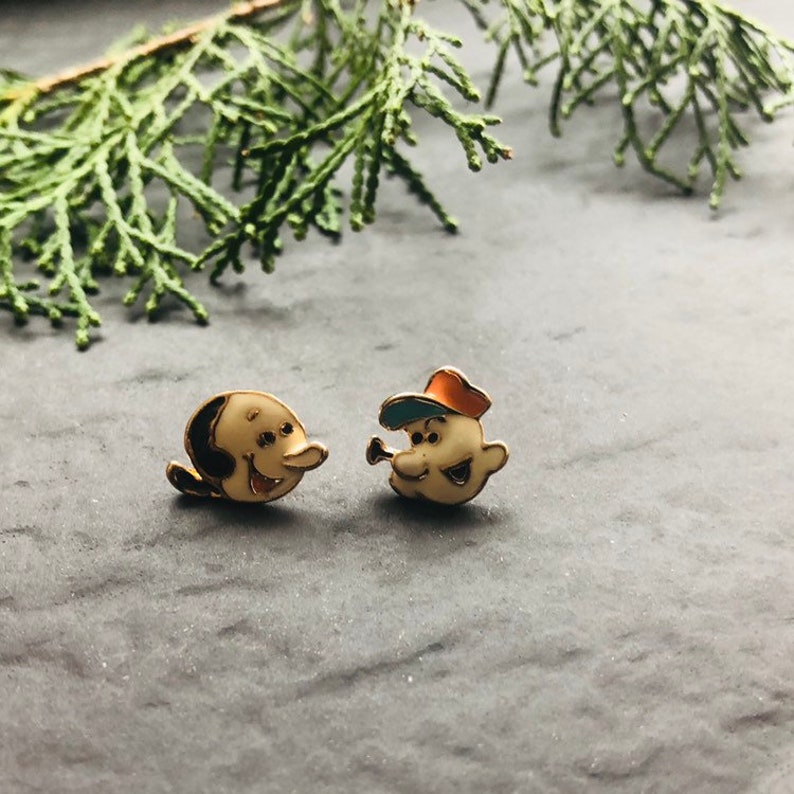 PEA411 Popoye Jewelry Popeye and Olive Oyl Earrings Cartoon Jewelry Cartoon Earrings Stud Earrings