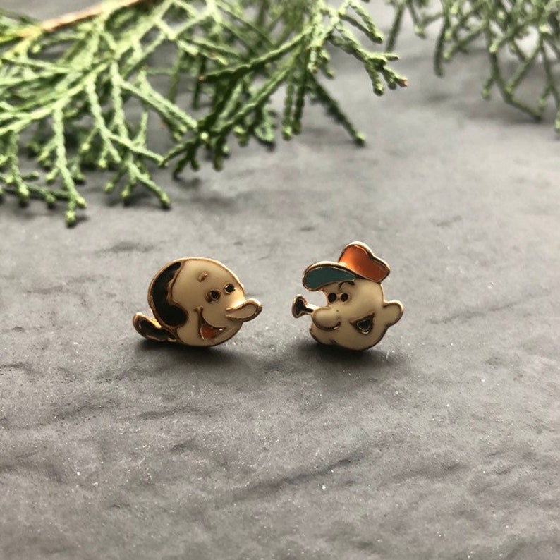 PEA411 Popoye Jewelry Popeye and Olive Oyl Earrings Cartoon Jewelry Cartoon Earrings Stud Earrings