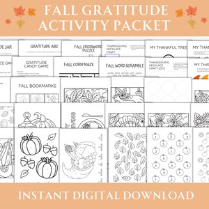 Fall Gratitude Activity Packet, Printable Thanksgiving Activity Pack ...