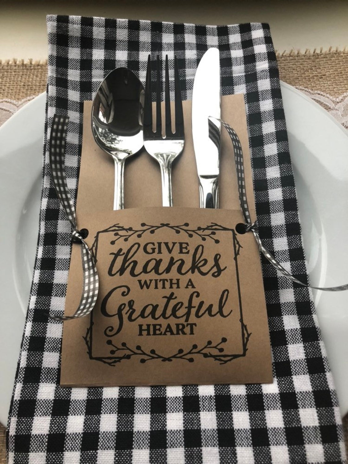 Set of 12 Thanksgiving Cutlery Holders Give Thanks with a | Etsy