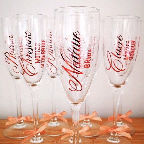Name Stickers Glass Flute Glass Decal Bridesmaid Wine Glass Etsy
