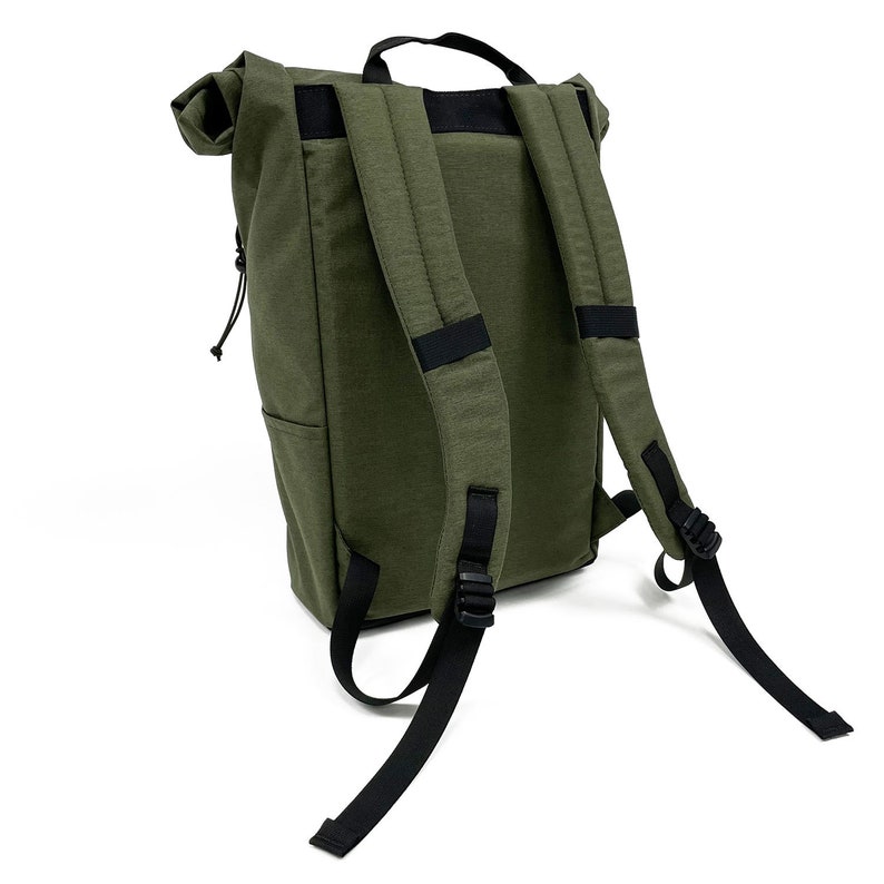 Rolltop Backpack Heathered Green Zero Waste Up-Cycled Nylon Backpack Day Pack Made in USA image 4