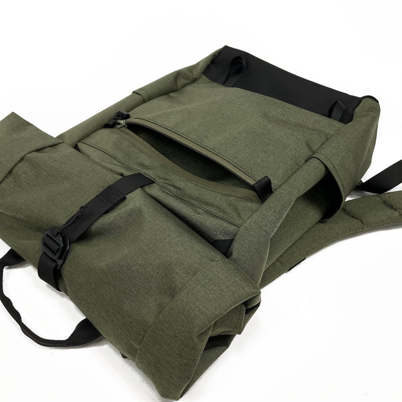 Rolltop Backpack Heathered Green Zero Waste Up-Cycled Nylon Backpack Day Pack Made in USA image 9