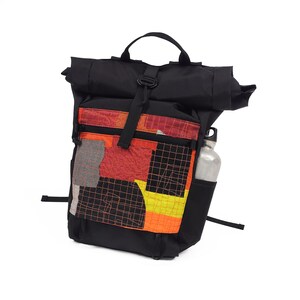 Rolltop Backpack Fire Patchwork American boro Zero Waste Up-Cycled Nylon Backpack Day Pack Made in USA image 3