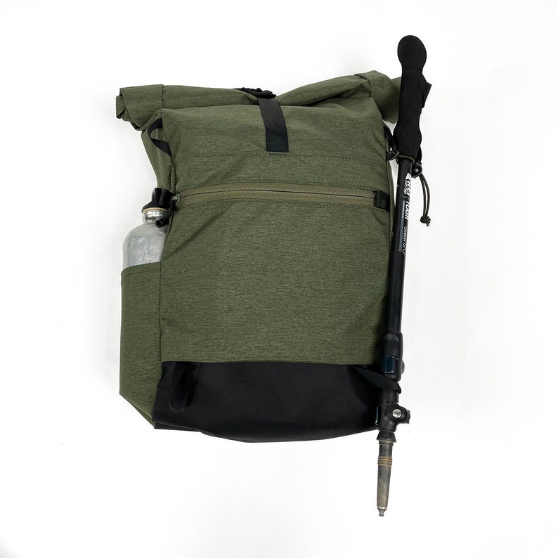 Rolltop Backpack Heathered Green Zero Waste Up-Cycled Nylon Backpack Day Pack Made in USA image 2