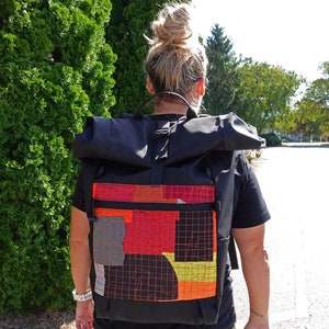 Rolltop Backpack Fire Patchwork American boro Zero Waste Up-Cycled Nylon Backpack Day Pack Made in USA image 8