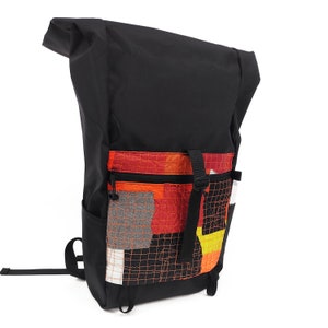 Rolltop Backpack Fire Patchwork American boro Zero Waste Up-Cycled Nylon Backpack Day Pack Made in USA image 7