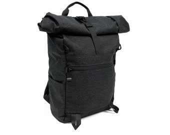 Rolltop Backpack | Heathered Black | Zero Waste | Up-Cycled Nylon Backpack | Day Pack | Made in USA